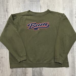 Vintage B.U.M. Equipment Olive Green Script Logo Crewneck Pull Over Sweatshirt